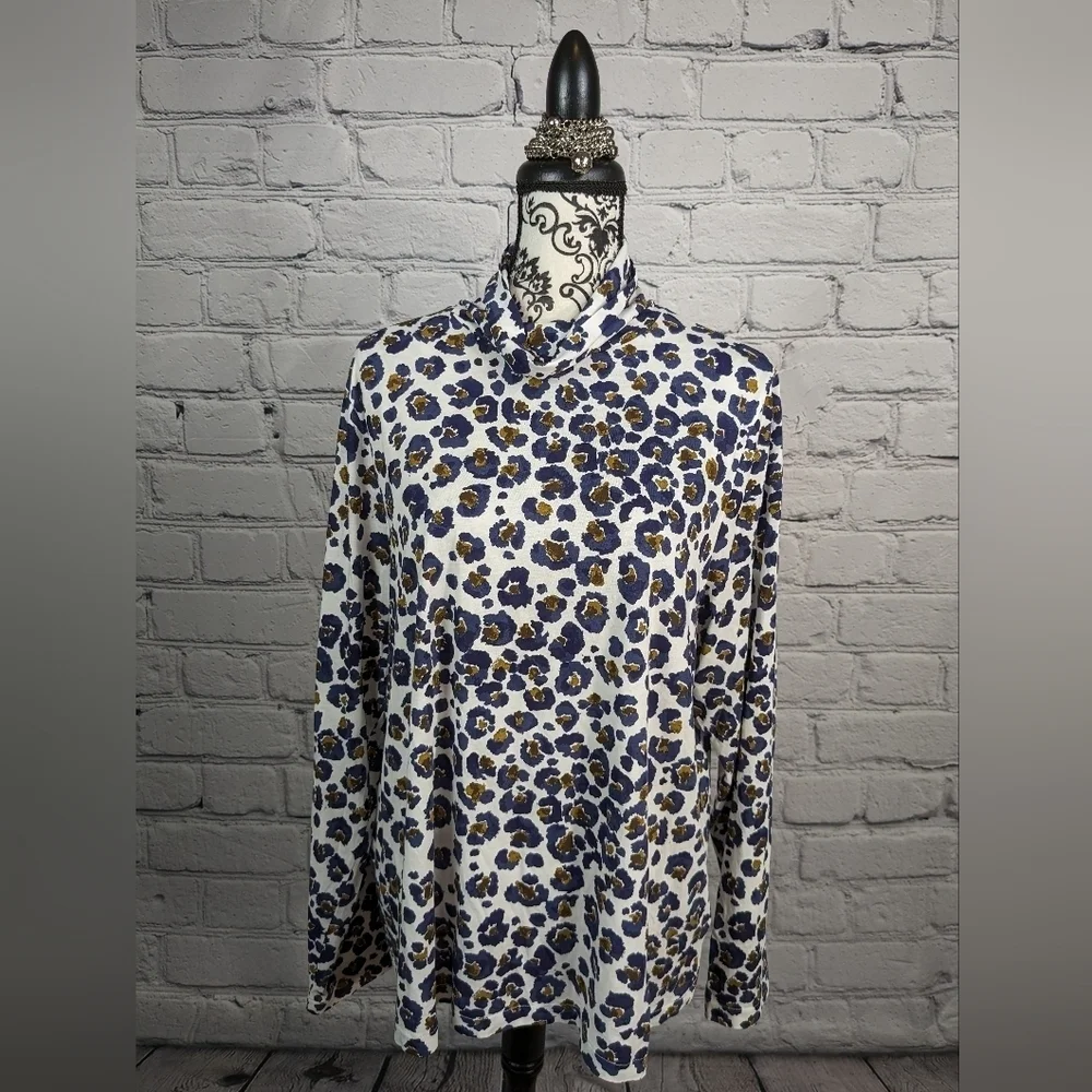 J. Crew Women's Long Sleeve Animal Print cotton Popover Top plus SIZE 3X BBIN